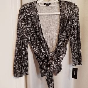 NWT Dot Black & White Mesh Tie front Cardigan